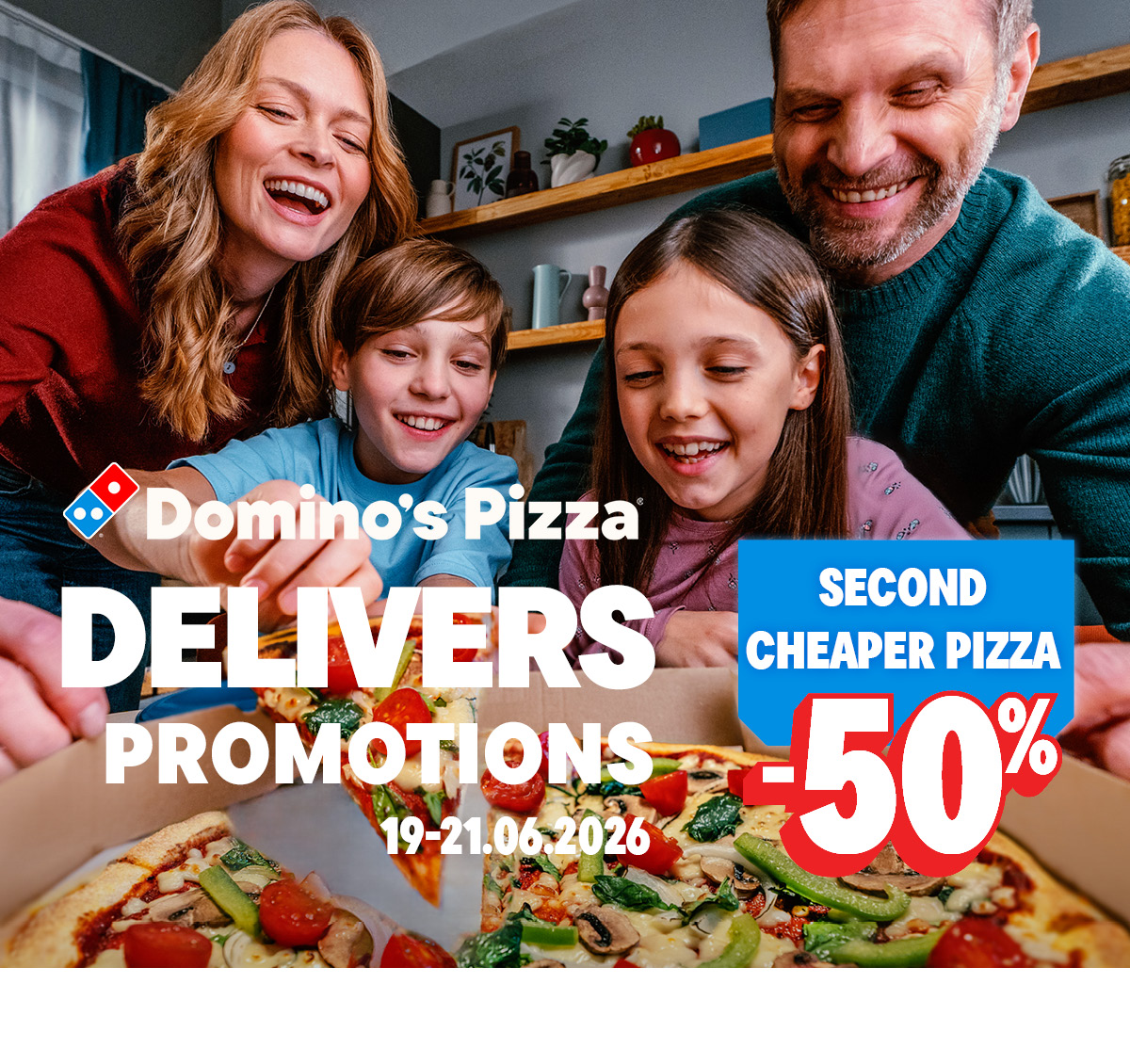 Second pizza 50% off - 19-21.06